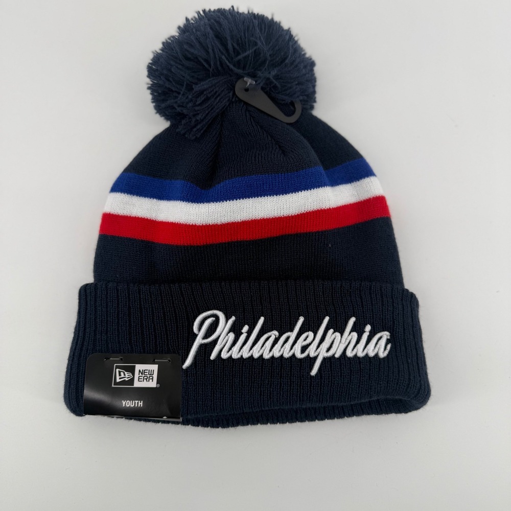 New Era Philadelphia 76ers NBA Youth Beanie Navy Blue Pom Hat 60761638
